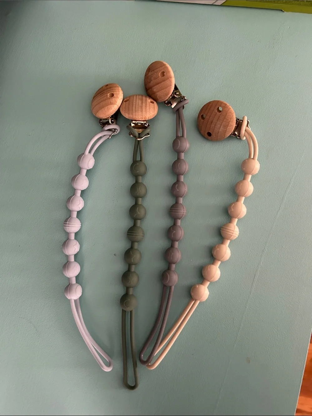 Wood-Clip Silicone Beaded Pacifier Clips - Assorted Pastel Colors